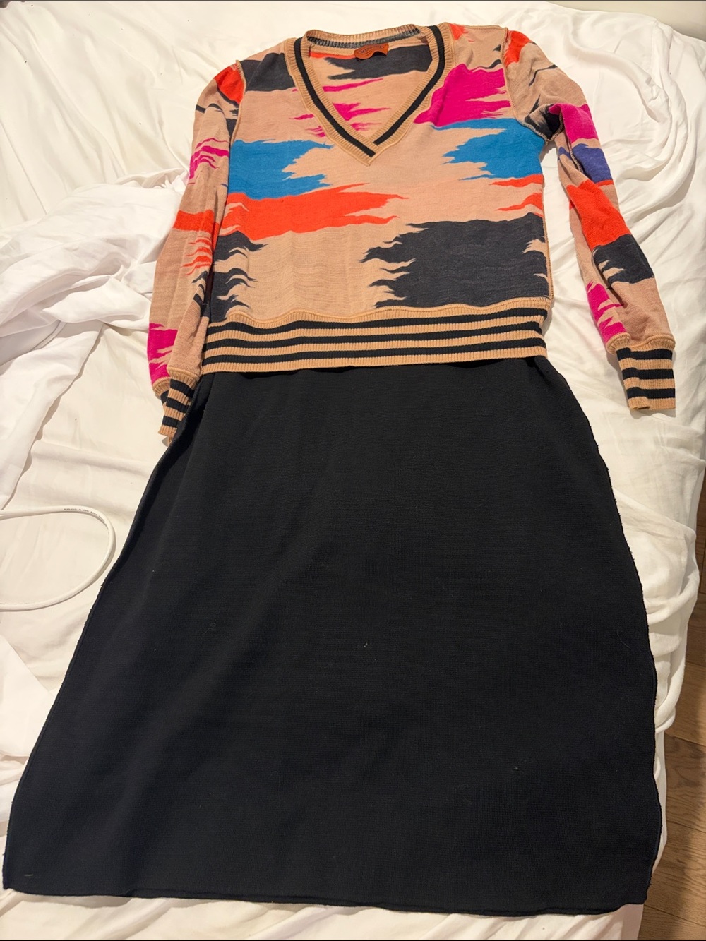 Missoni Multicolor V-Neck Knit Dress with Black Skirt